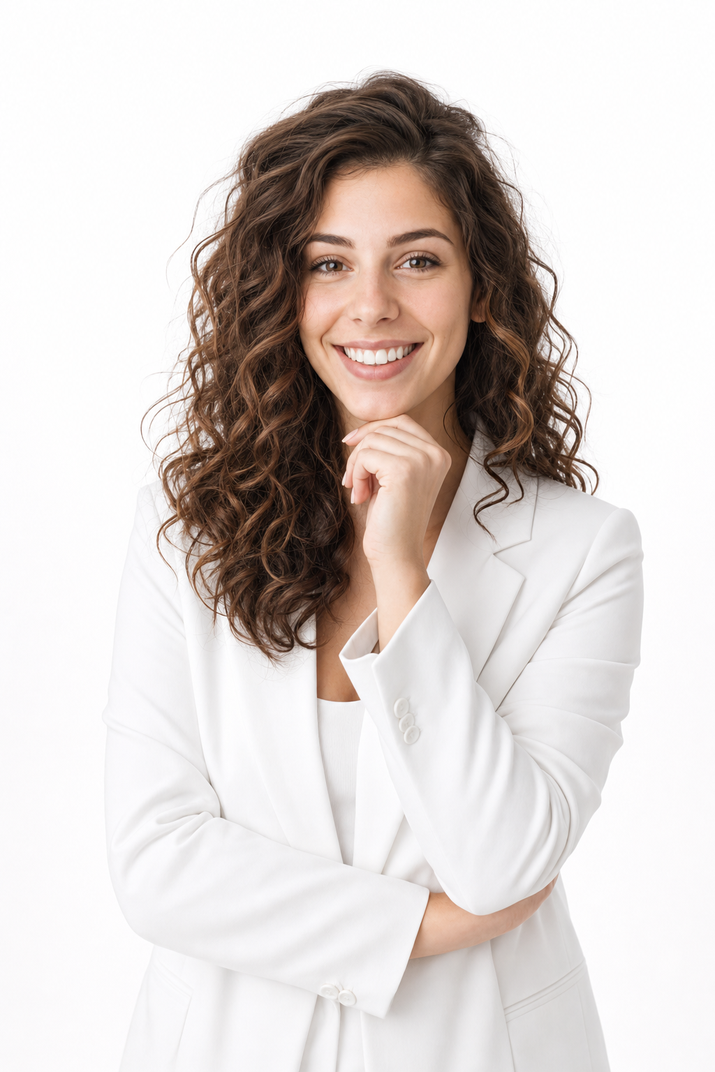Olivia Smith smiling in a white blazer
